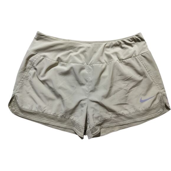 Nike womens Dri-fit running olive green mesh shorts size L - Picture 2 of 12